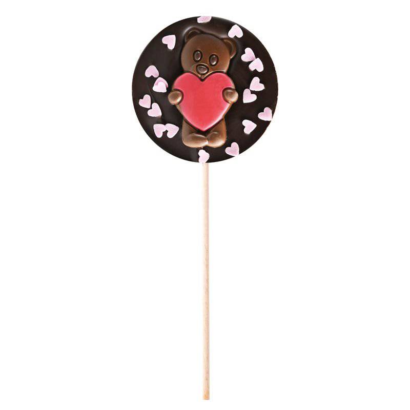 Sucette chocolat noir ourson coeurs roses - Le Comptoir de Mathilde