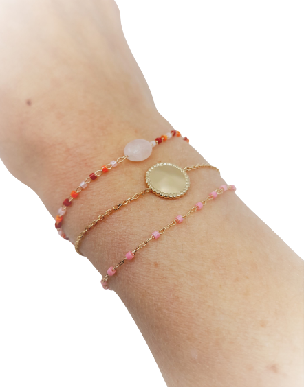 Bracelet modèle khios quartz rose - Plaqué or