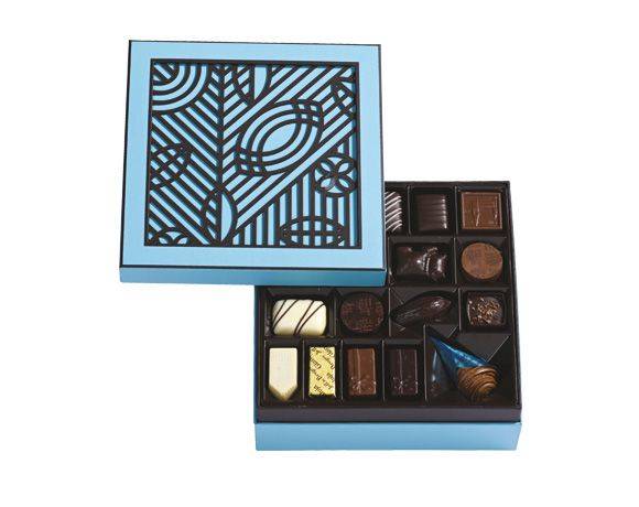 Boite de chocolats carrée bleue 454g - Jeff de Bruges