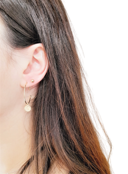 Boucles d'oreilles Créoles Lanzarote plaqué or - pendentif fleur de tournesol - le Loupp