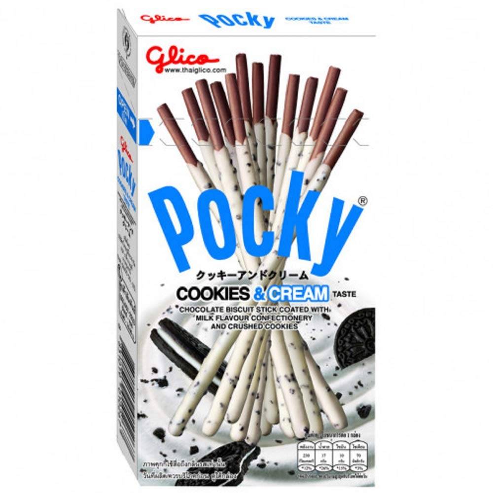 Glico Pocky Cookies and cream - Biscuits fins en bâtonnet nappés de chocolat saveur crème et cookies - Glups
