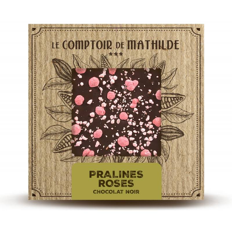 Tablette Pralines Roses de Lyon - Chocolat noir Le Comptoir de Mathilde