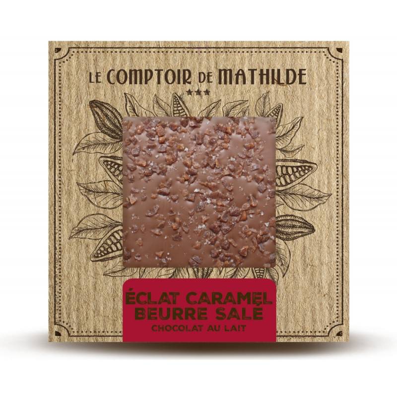 Tablette Éclat de caramel au beurre salé - Chocolat lait - Le Comptoir de Mathilde