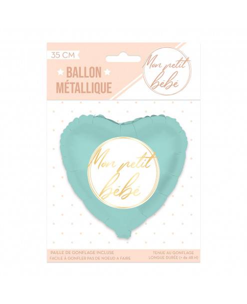 Ballon métallique cœur pour baby shower garçon bleu - Les Merveilles d'Alice