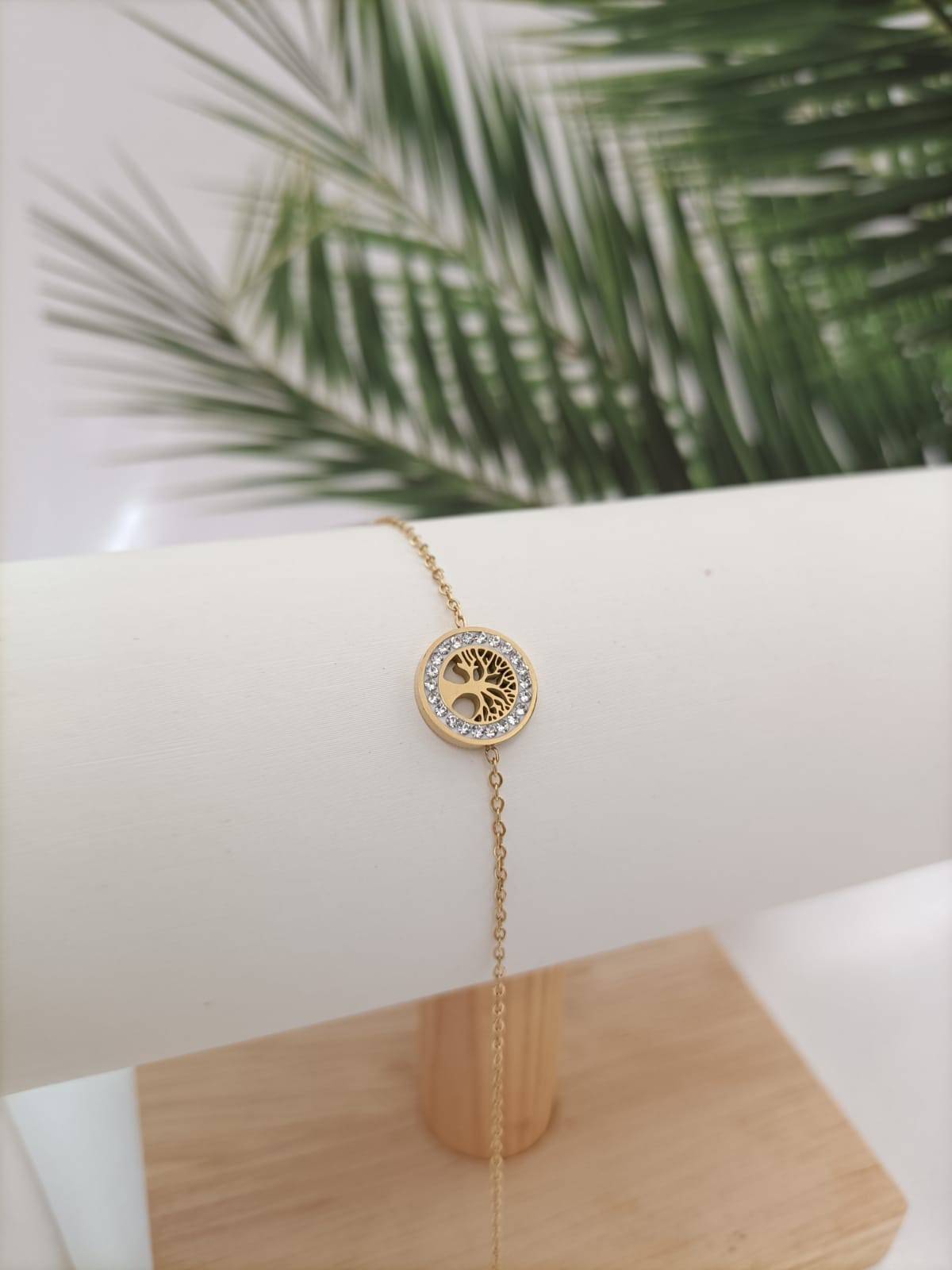 Bracelet doré arbre de vie serti de cristaux - modèle Bea