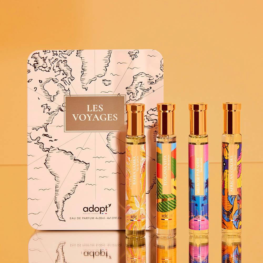 Coffret 4 eaux de parfums Melrose Paradise 30 ml + African colors 30 ml + Toscana Vita 30 ml + Bahia Samba 30 ml - Les Voyages