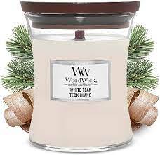 Bougie parfumée WoodWick - Jarre Moyen Modele Teck Blanc White Teak