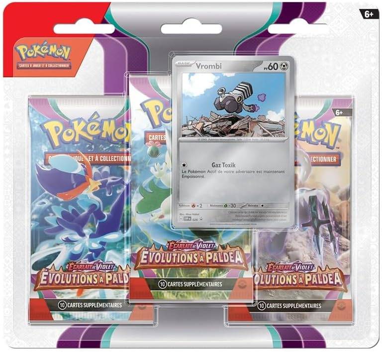 Tripack Pokémon Écarlate et Violet EV02 - Évolutions à Paldea | Modèle aléatoire | 3 boosters + 1 carte promo