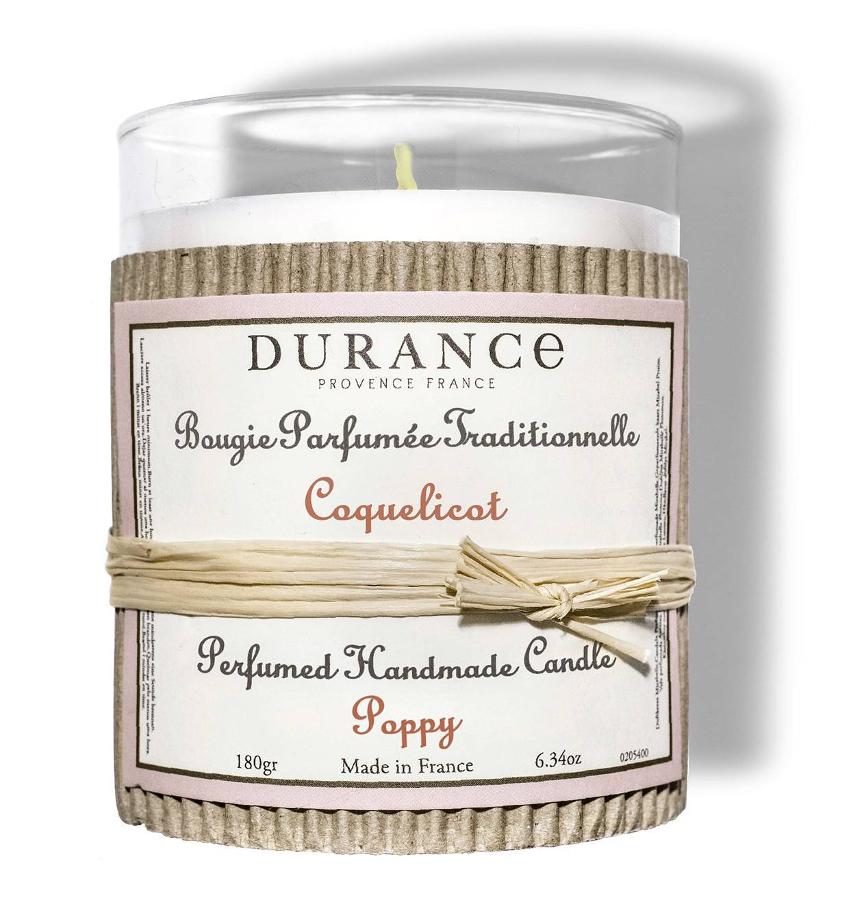 Bougie traditionnelle coquelicot 180g - Durance