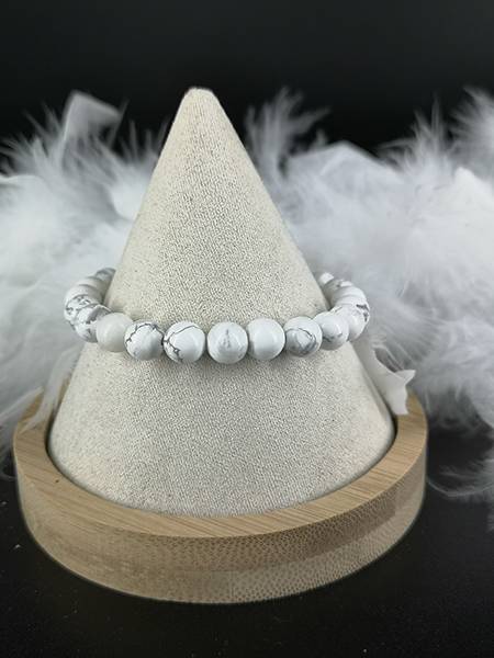 Bracelet de perles en pierre naturelle Howlite blanc marbré 8mm - Les bienfaits des pierres et des mineraux