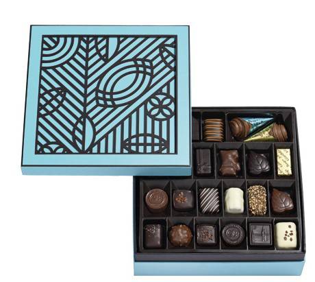Grande boîte carrée bleue chocolats assortis 605gr - Jeff de Bruges