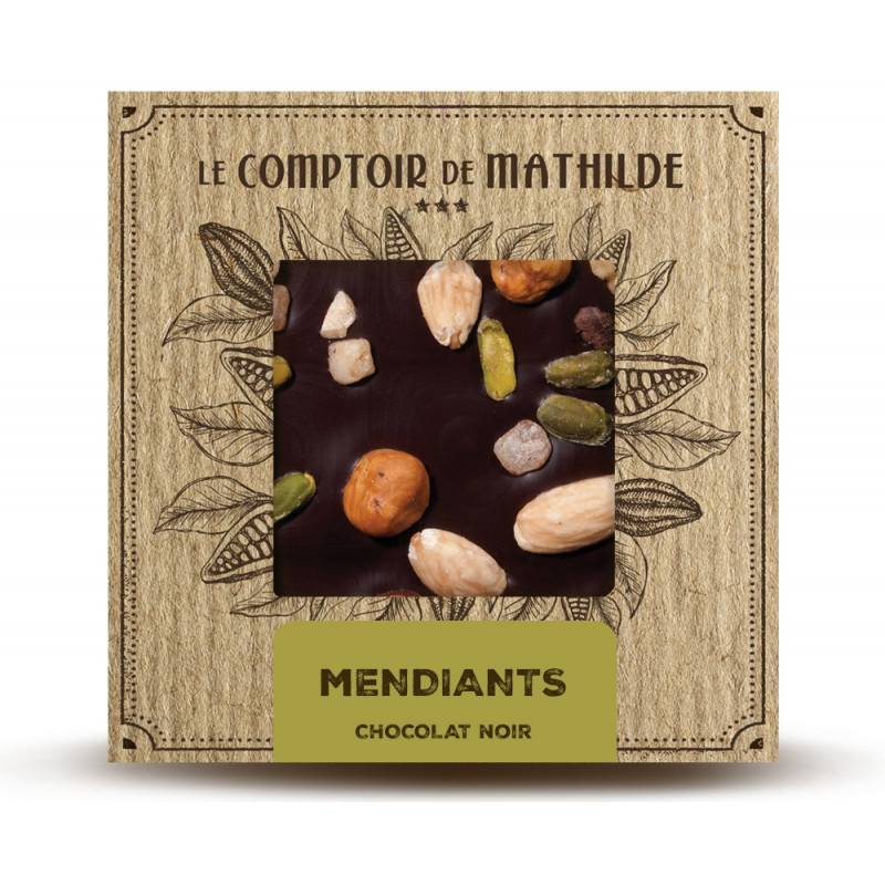 Tablette chocolat noir mendiants, 80g - Le Comptoir de Mathilde