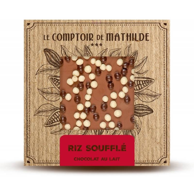 Tablette chocolat lait riz soufflé, 80g - Le Comptoir de Mathilde